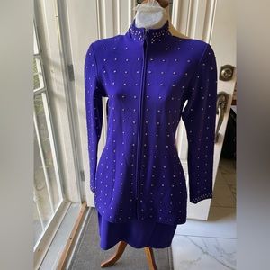 Tadashi women set (jacket & skirt). Royal blue. Petite Small. Metal studded coat
